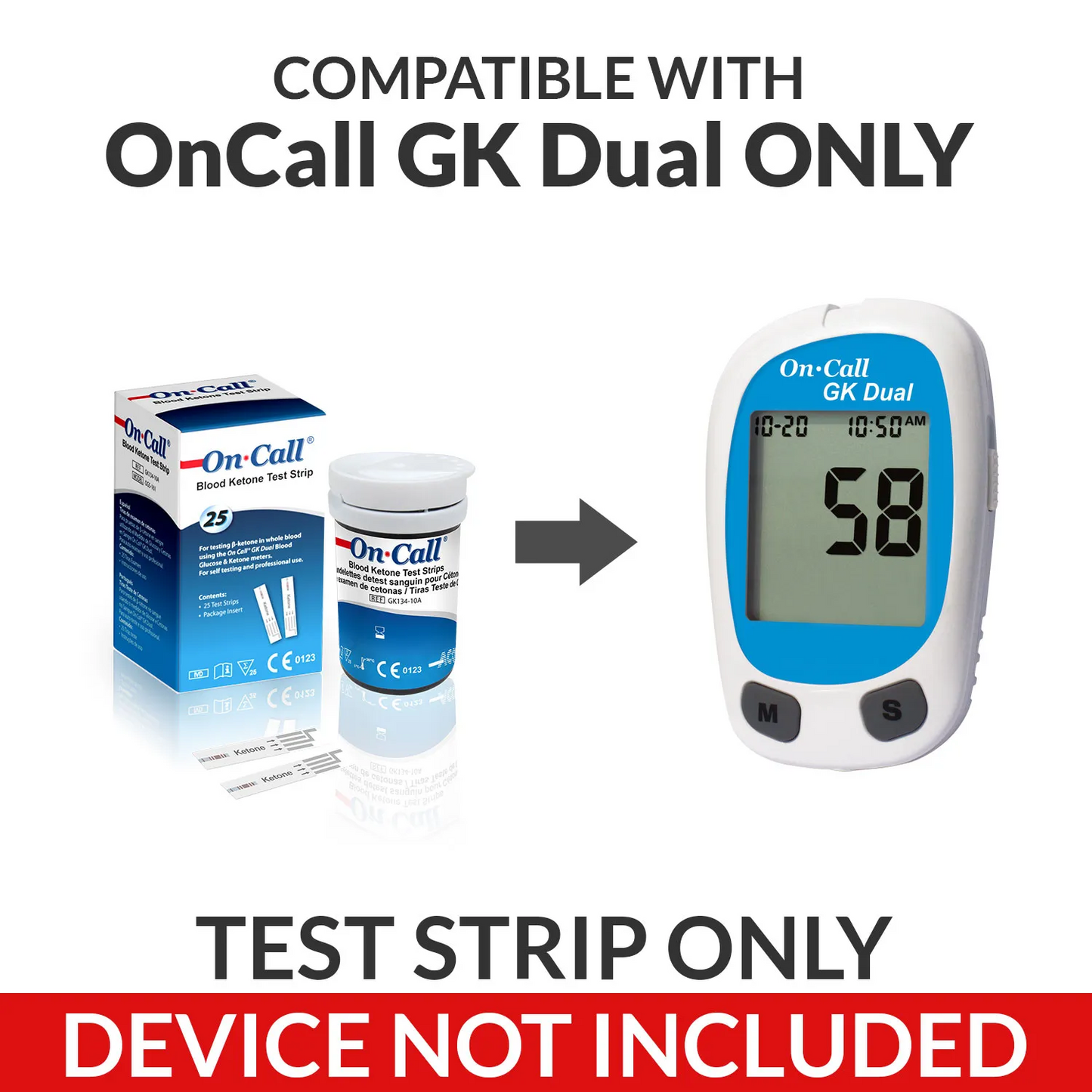 iCare® Ketone-T25 On Call Blood Ketone Strips 25pcs+Lancet25pc USE WITH On Call GK Glucose & Ketone Meter ONLY