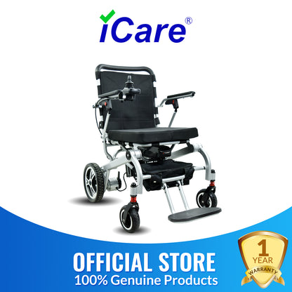 iCare® LUX860 Foldable Electric Wheelchair Aircraft-Grade Aluminum Frame (100kg Load Limit, 28kg Wheelchair Weight)