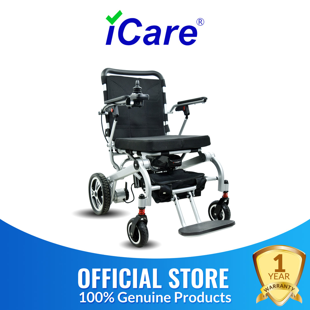 iCare® LUX860 Foldable Electric Wheelchair Aircraft-Grade Aluminum Frame (100kg Load Limit, 28kg Wheelchair Weight)