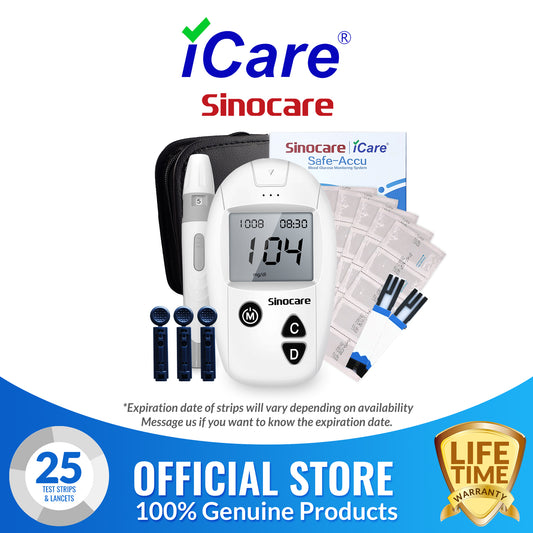 iCare® Safe Accu Blood Glucose Meter COMPLETE SET (1Meter + 25 Individually Packed Strips + 25pcs Lancets + Lancing Device) Blood Sugar Monitoring Kit SA