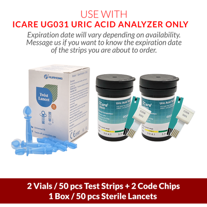 iCare U-T50 Uric Acid Test Strips 50pcs with Lancets 25pcs for iCare U01 Uric Acid Analyzer Test Strips & Lancets ONLY