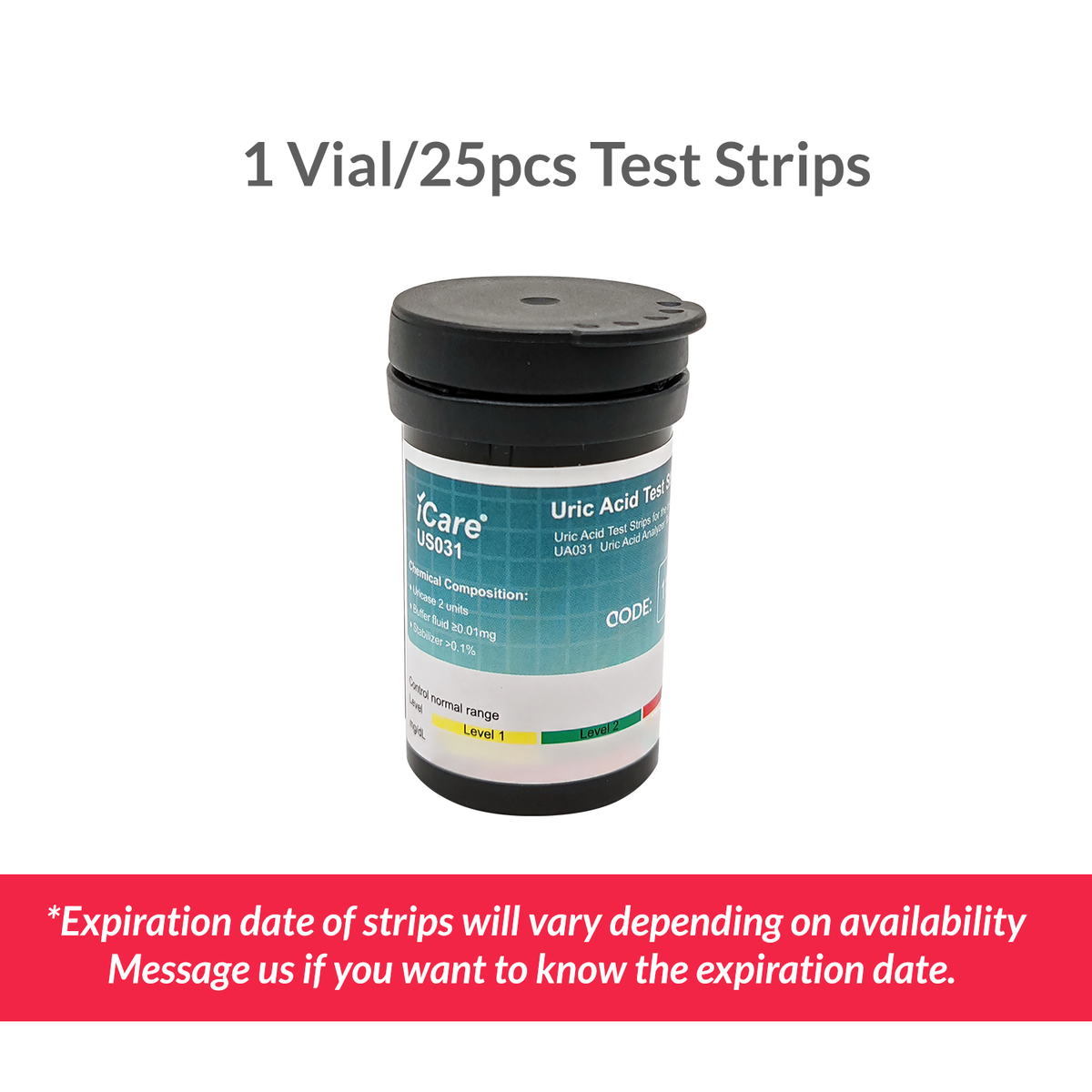 iCare U-A25 Uric Acid Test Strips for iCare U01 Uric Acid Analyzer 25pcs Test Strips ONLY