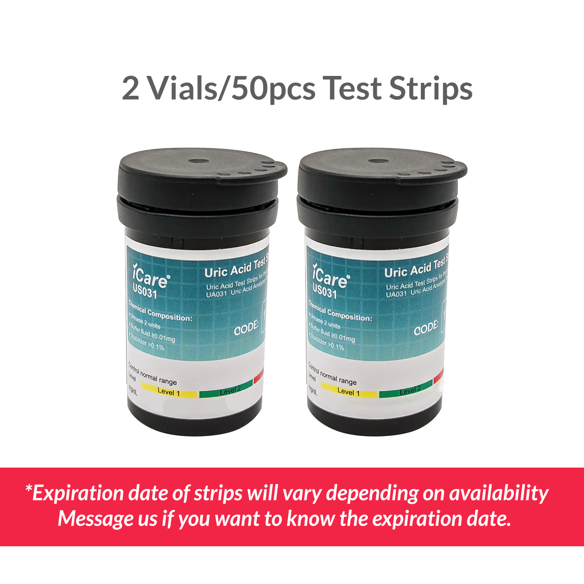 iCare U-A50 Uric Acid Test Strips for iCare U01 Uric Acid Analyzer 50pcs Test Strips ONLY