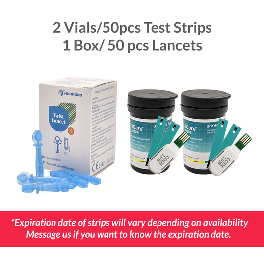iCare U-T50 Uric Acid Test Strips 50pcs with Lancets 25pcs for iCare U01 Uric Acid Analyzer Test Strips & Lancets ONLY