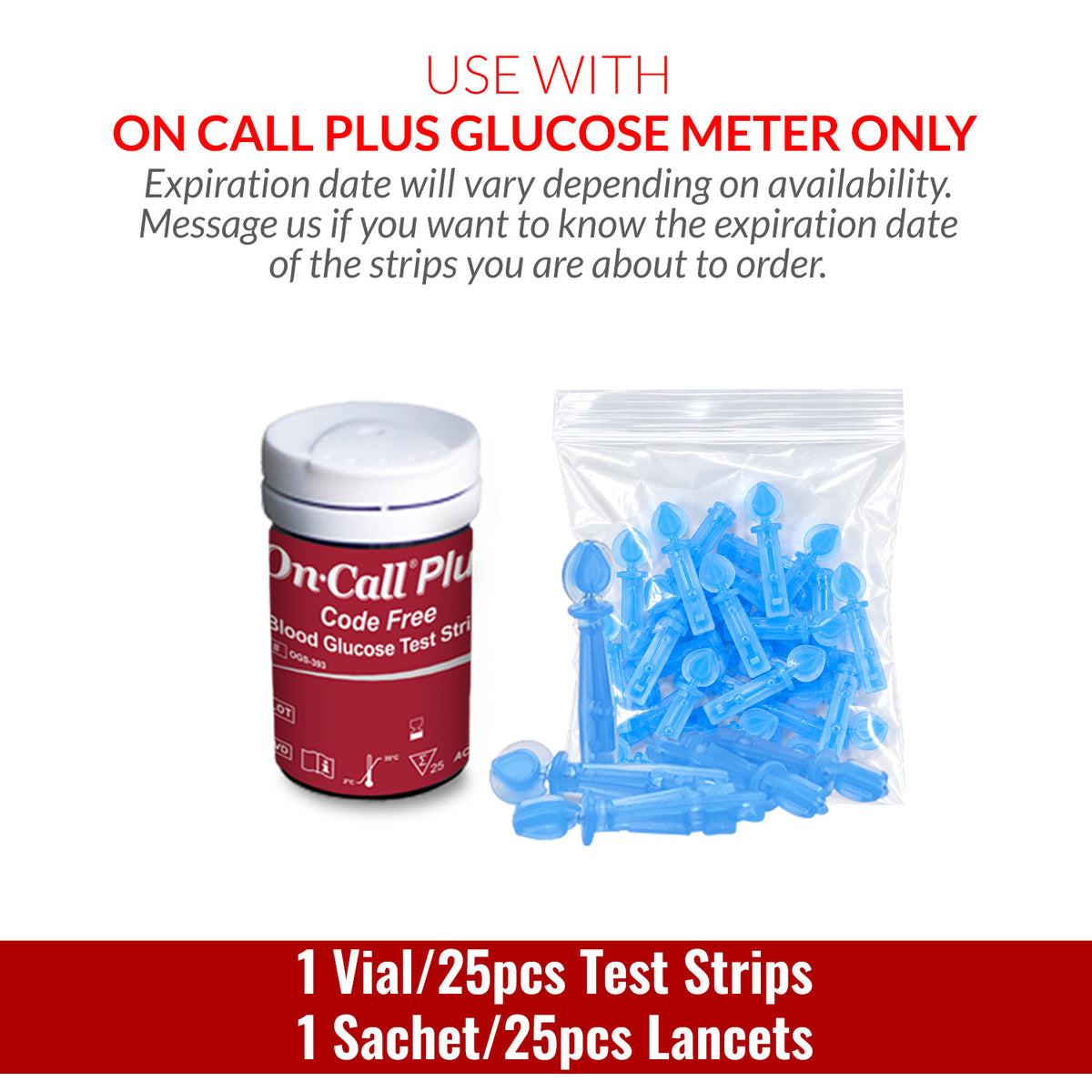 iCare® On Call Plus Code Free Test Strips and Lancets ONLY COMPATIBLE WITH On Call Plus (Code-Free) GLUCOSE METER SA
