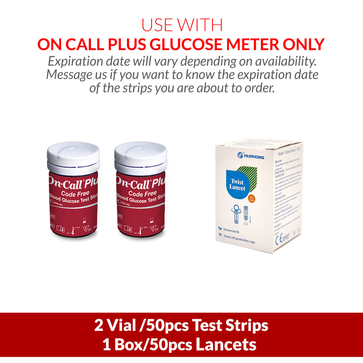 iCare® On Call Plus Code Free Test Strips and Lancets ONLY COMPATIBLE WITH On Call Plus (Code-Free) GLUCOSE METER SA