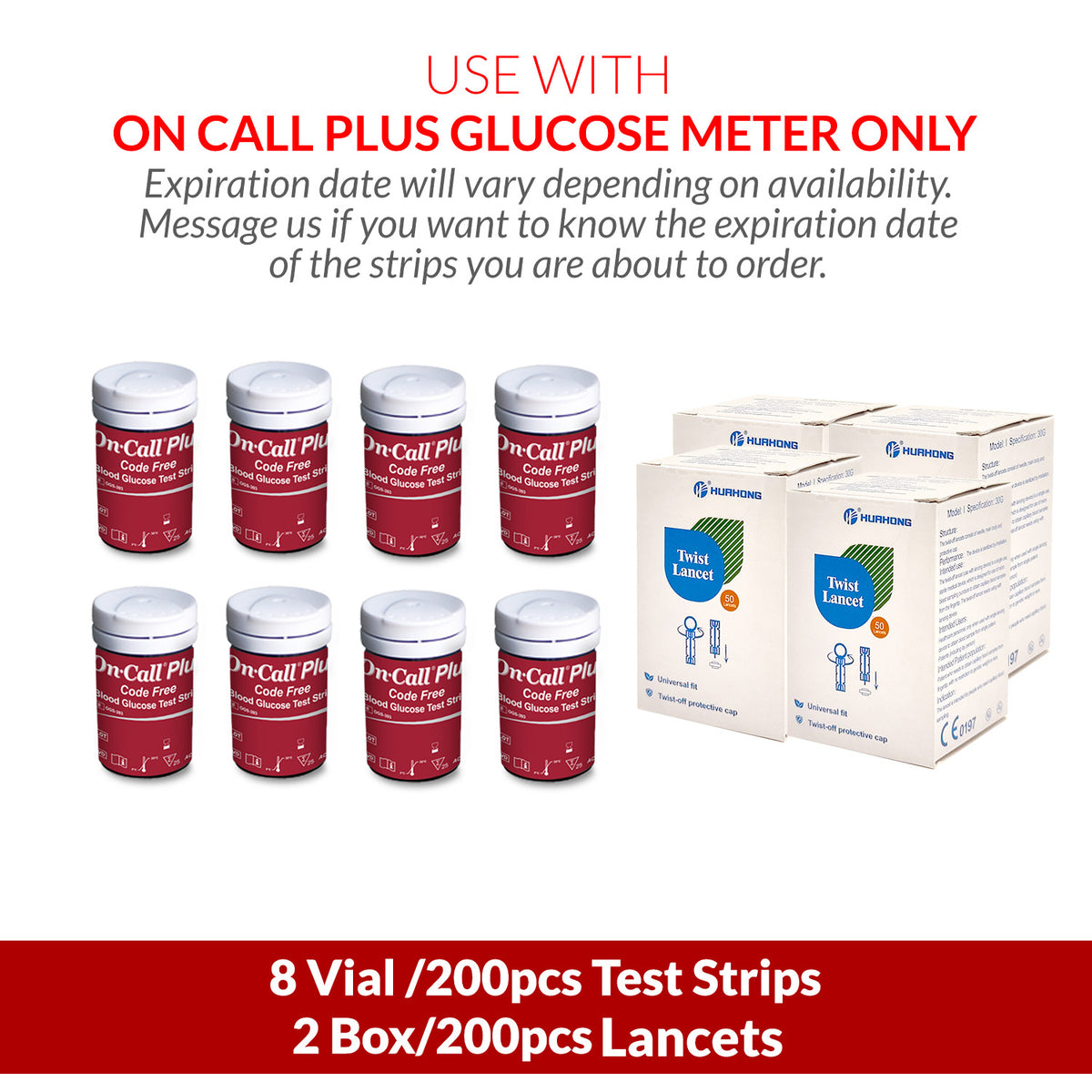 iCare® On Call Plus Code Free Test Strips and Lancets ONLY COMPATIBLE WITH On Call Plus (Code-Free) GLUCOSE METER SA