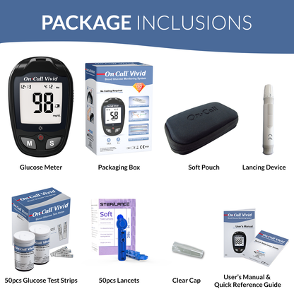 iCare® Vivid50 On Call Vivid Painless Blood Glucose Meter with 50 Test Strips and Lancets