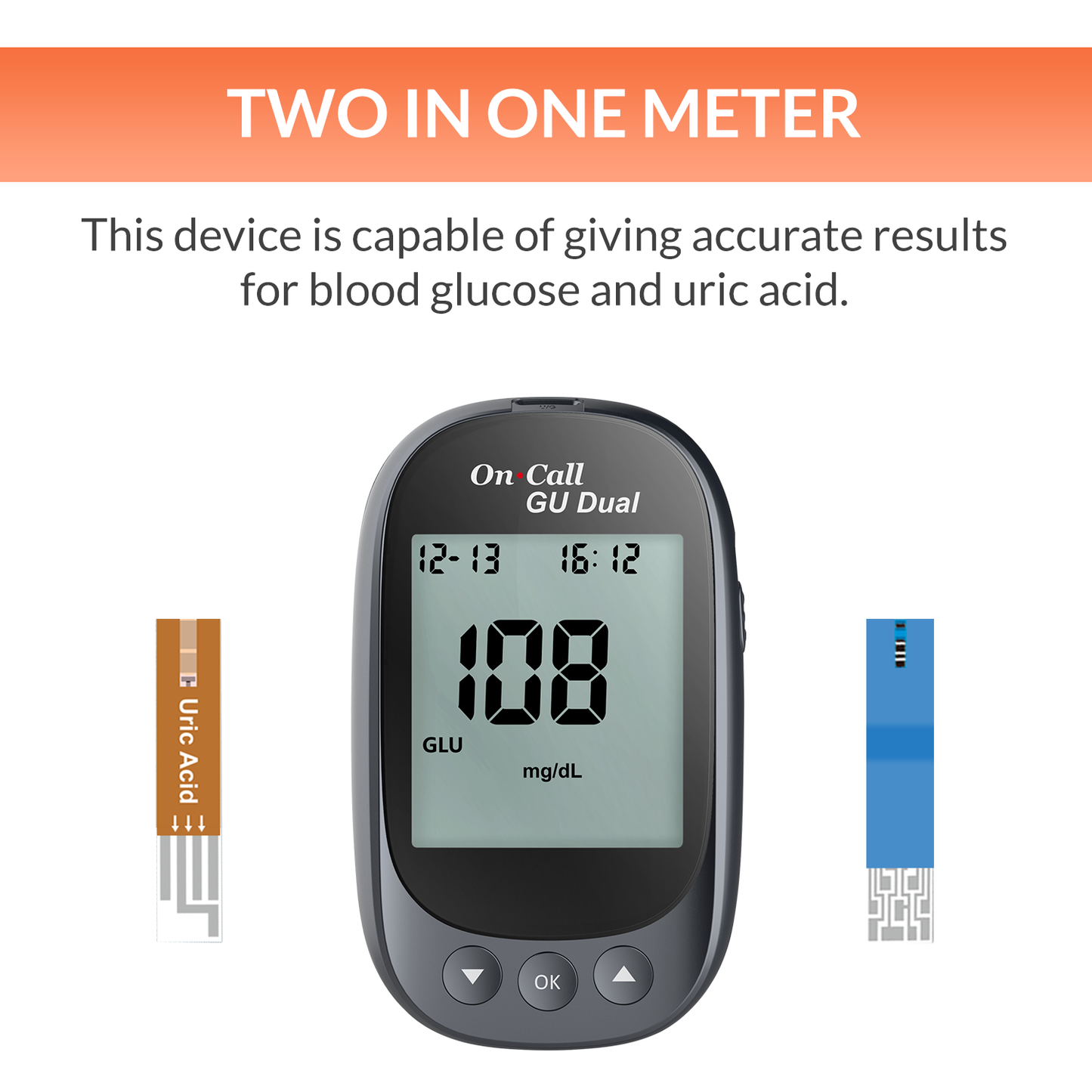 iCare® On Call GU Dual 2 in 1 Blood Glucose and Uric Acid Meter with Test Strips and Lancets