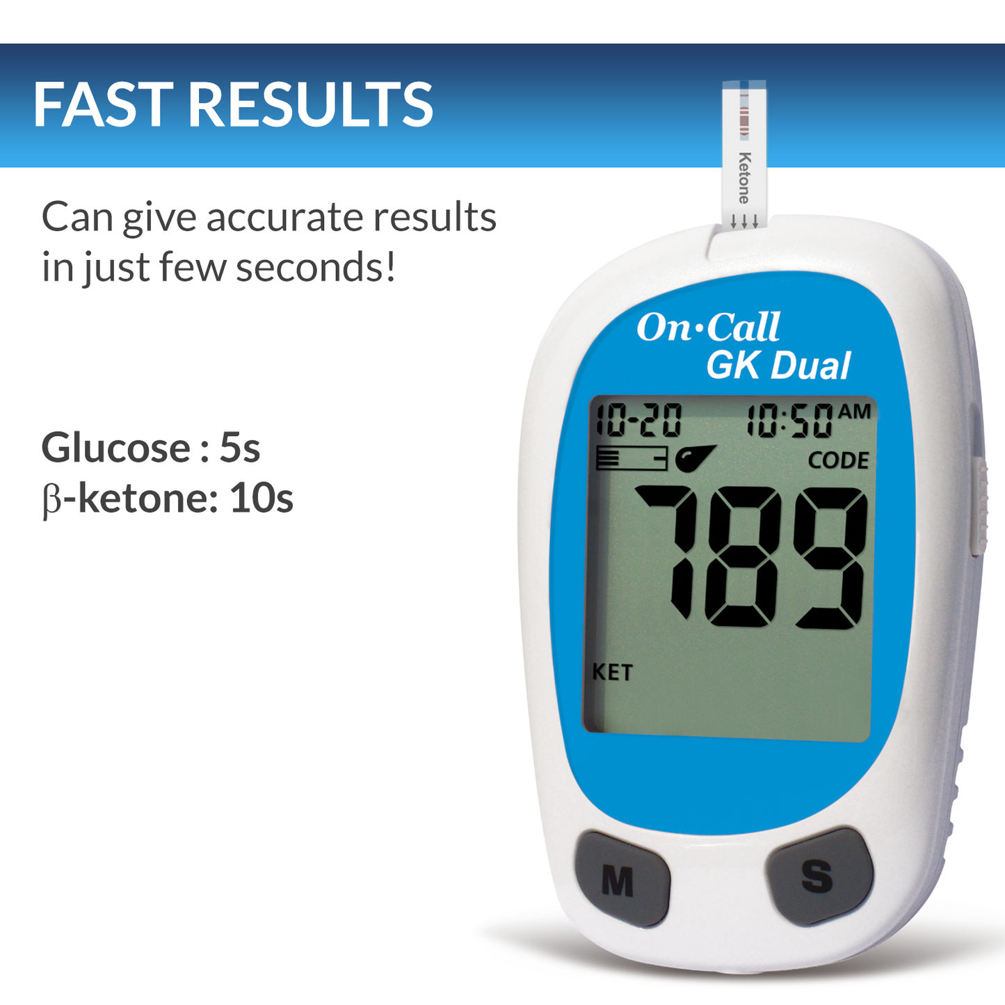 iCare® On Call GK Dual 2 in 1 Blood Glucose and Ketone Meter - with Test Strips and Lancets