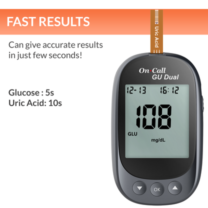iCare® On Call GU Dual 2 in 1 Blood Glucose and Uric Acid Meter with Test Strips and Lancets
