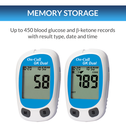 iCare® On Call GK Dual 2 in 1 Blood Glucose and Ketone Meter - with Test Strips and Lancets