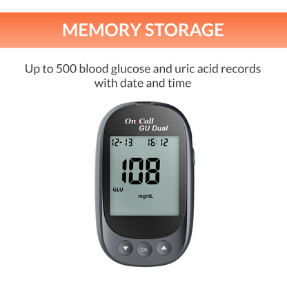 iCare® On Call GU Dual 2 in 1 Blood Glucose and Uric Acid Meter with Test Strips and Lancets