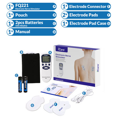 iCare® FQ221 Electronic Nerve Stimulator, 5 Modes, Automatic and Manual Function
