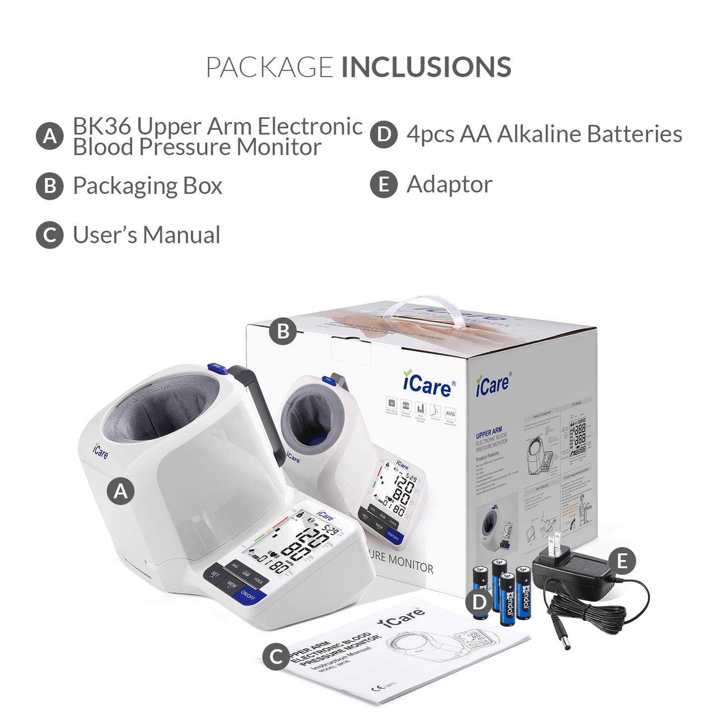 iCare® BK36 Automatic Digital Blood Pressure Monitor / Digital Sphygmomanometer Small arm cuff 22-32cm