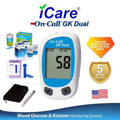 iCare® On Call GK Dual 2 in 1 Blood Glucose and Ketone Meter - with Test Strips and Lancets