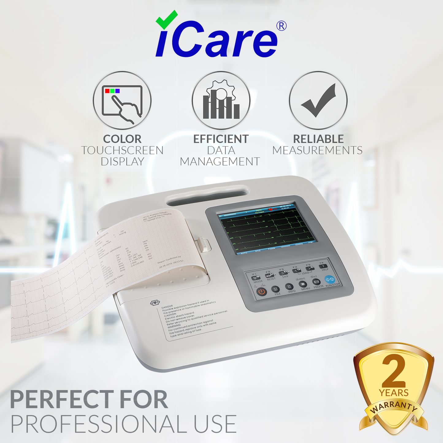 iCare® 1106L Color LCD Touch Screen 6-Channel ECG Machine (Snap Button Type/ Bulb & Clamp Type)