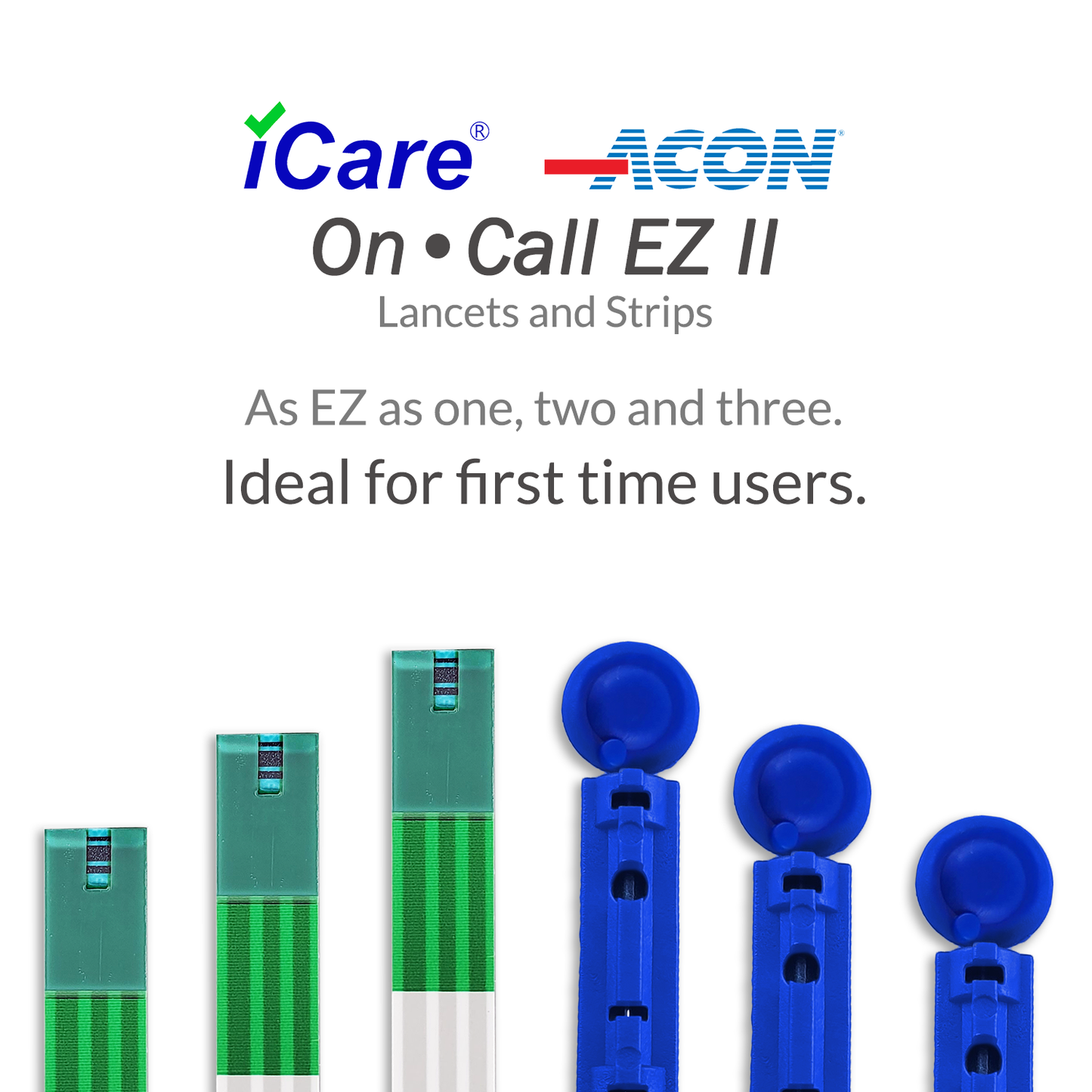 iCare® On Call EZII Test Strips 25/50/100 Pieces in Vial with Free Sterile Lancets➜ ONLY COMPATIBLE WITH EZII GLUCOSE METER