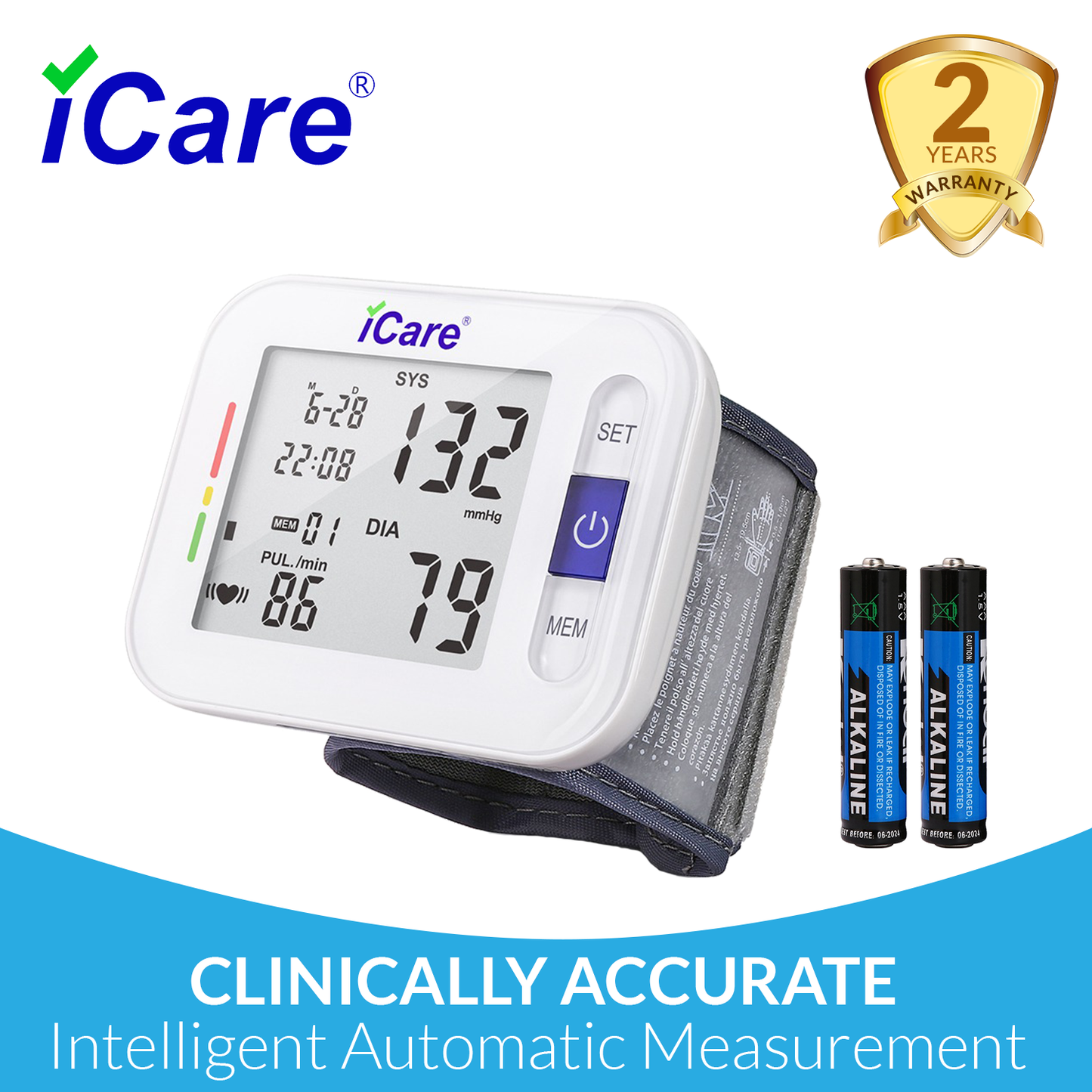 iCare® CK109 Automatic Digital Blood Pressure Monitor / Digital Sphygmomanometer Wrist Type